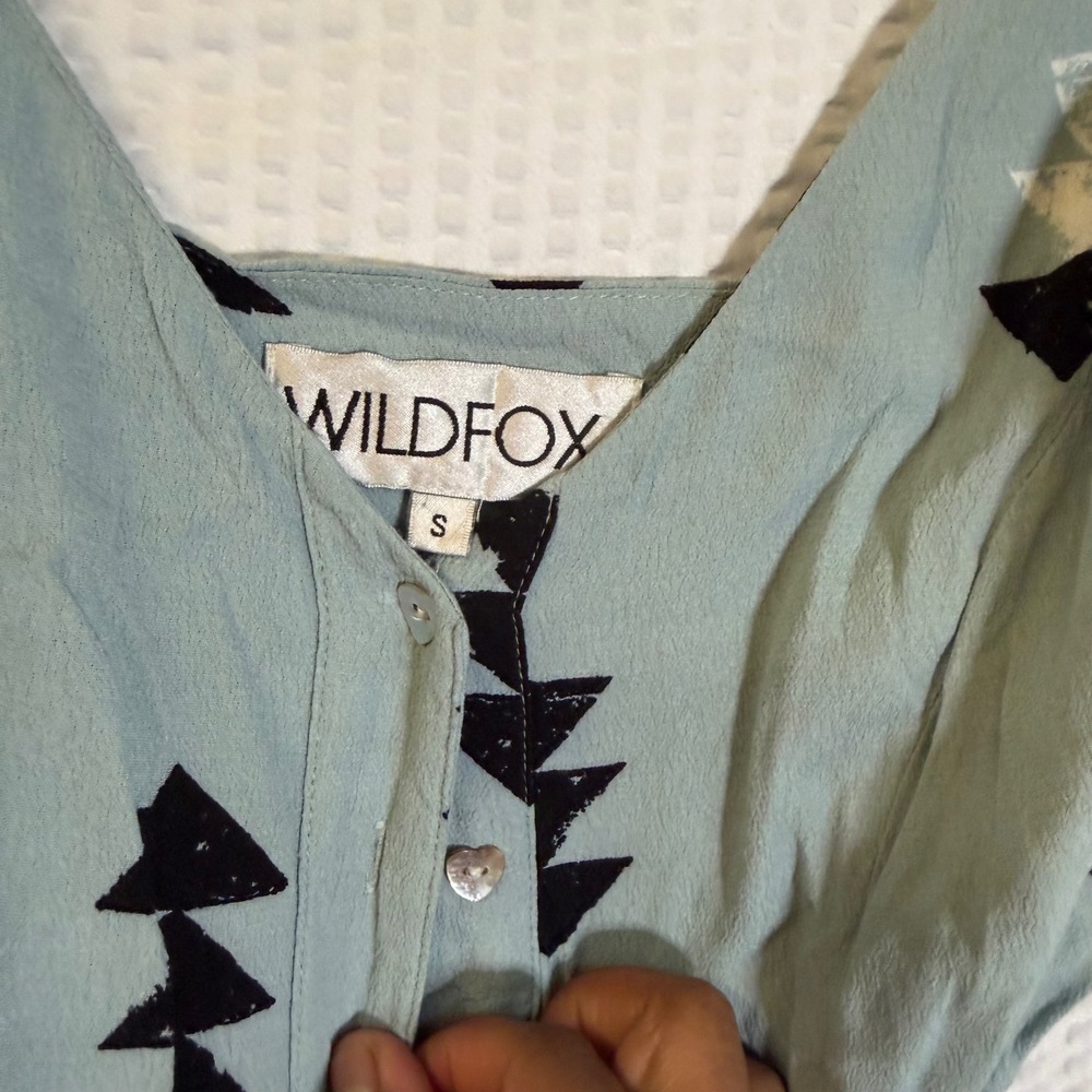 Wildfox Boho Beachy Maxi Dress Blue Triangle Print Side Cut Out Heart Button S